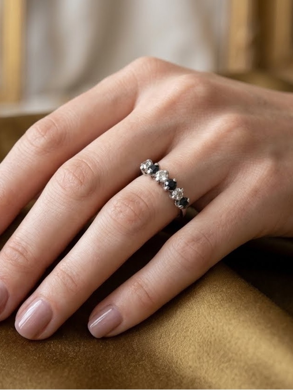 Elegant Sapphire & Ice (like) Six -Stone Beautiful and delicate Ring